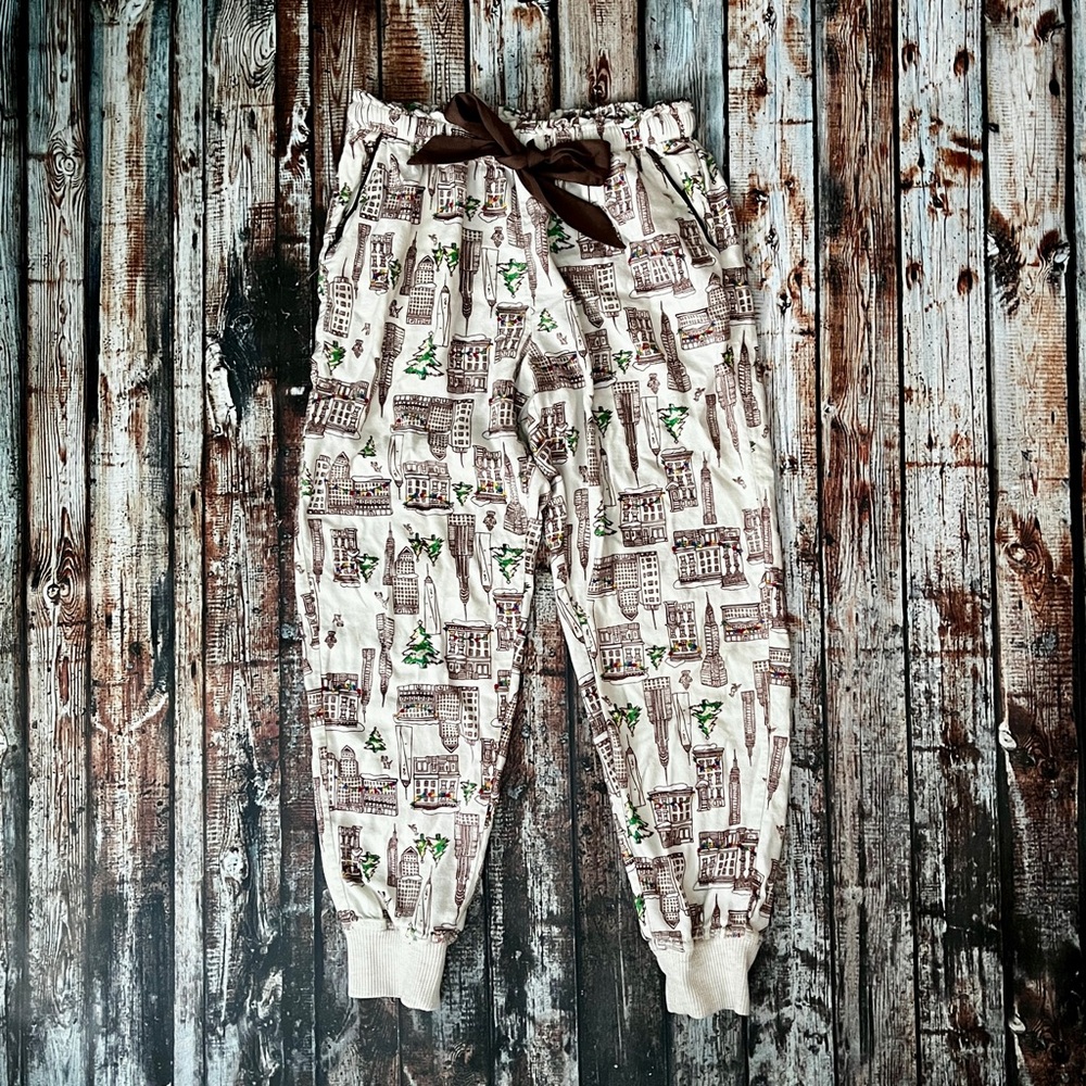 Aerie Winter Holiday City Print Flannel Pajama Jogger Pants